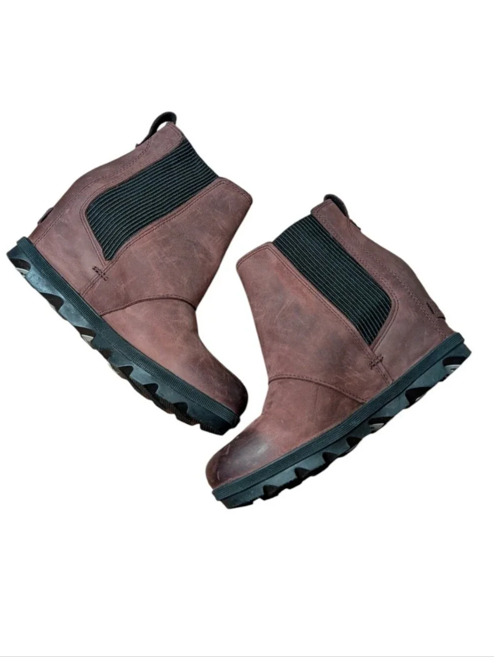 Sorel Joan of Arctic Wedge Chelsea Boots Brown-burgundy Leather Waterproof 6.5
